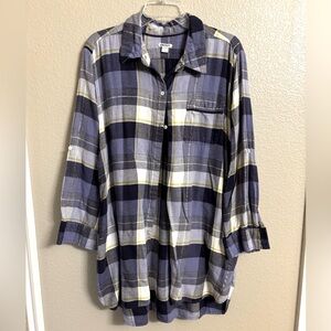 DKNY Plaid Button-Down Tunic w/pockets, Size L